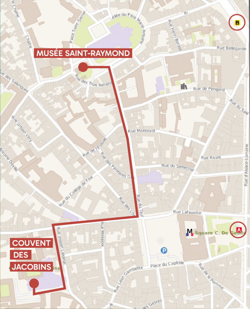 Plan d'accès entre le couvent des jacobins et le musée saint raymond