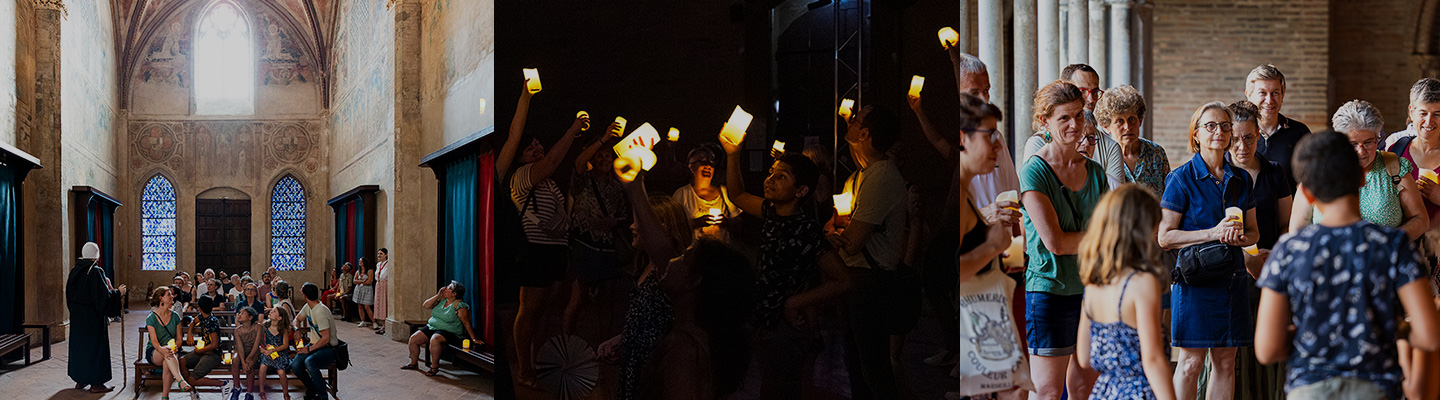 Groupe de visiteurs à différents moments de la visite